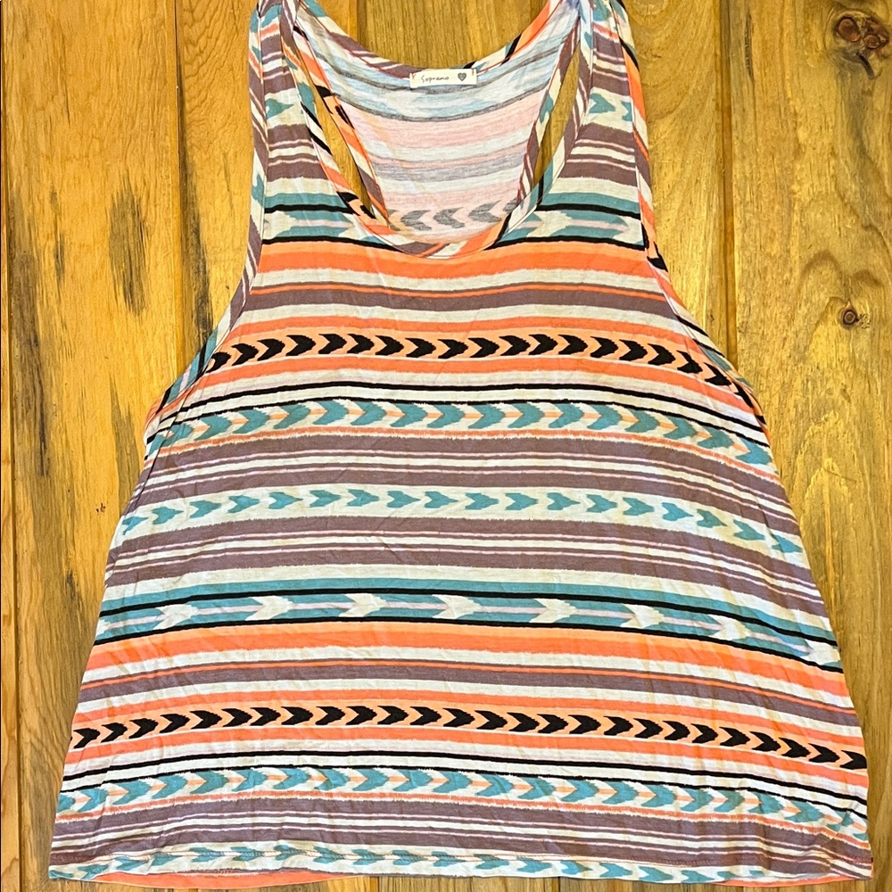 Soprano Coral, Teal & Black Striped Racerback Tank